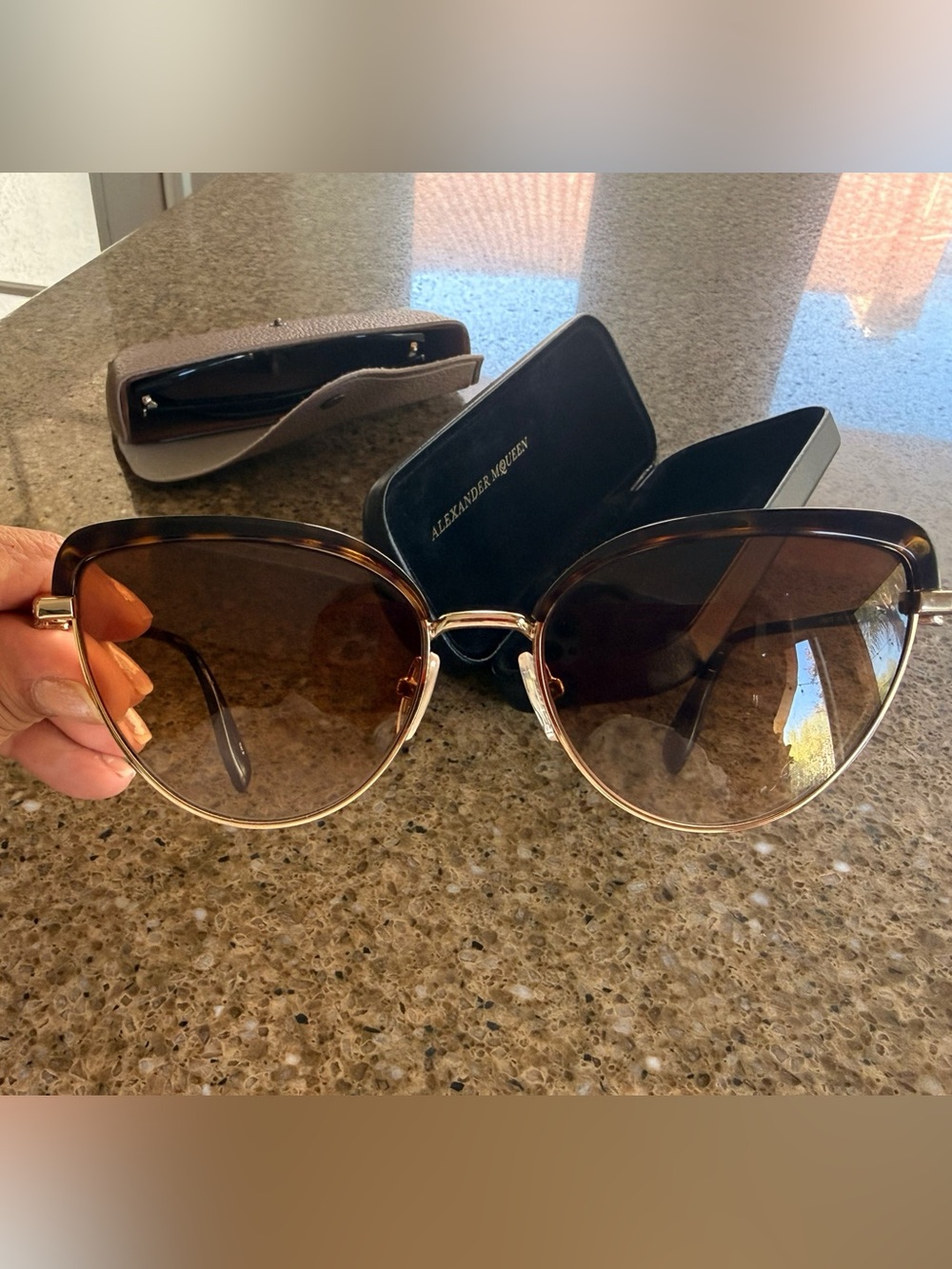 Alexander McQueen Tortoise and Gold Cat-Eye Sunglasses